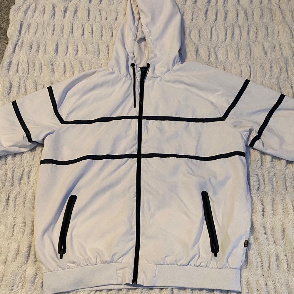 Men’s White Zip Up with Black Accents